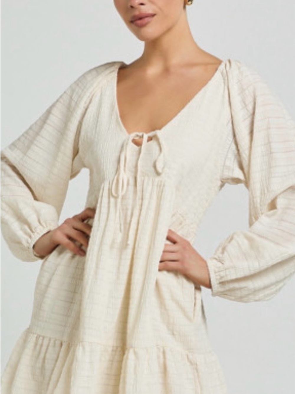 Women's Cream Peasant Tie-Front dress
